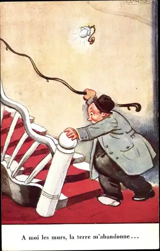 Künstler Ak Wills, John, Betrunkener Mann beim Treppensteigen