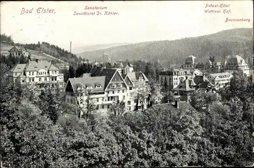Ak Bad Elster im Vogtland, Sanatorium Sanitätsrat Dr. Köhler, Palast-Hotel Wettiner Hof, Brunnenberg
