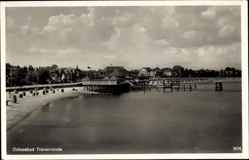 Ak Ostseebad Travemünde Lübeck, Strand, Landungsstege, Strandkörbe