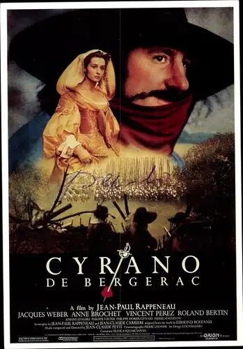 Ak Schauspieler Gerard Depardieu, Filmplakat Cyrano de Bergerac, Portrait, Autogramm