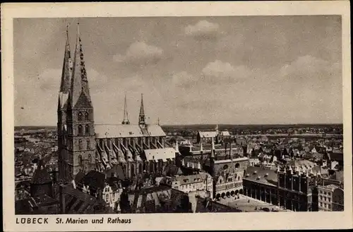Ak Lübeck, St. Marien Kirche, Rathaus