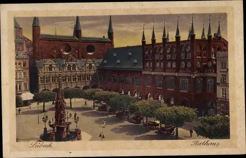 Ak Lübeck, Rathaus, Brunnen