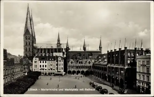 Ak Lübeck, Marienkirche, Marktplatz, Rathaus