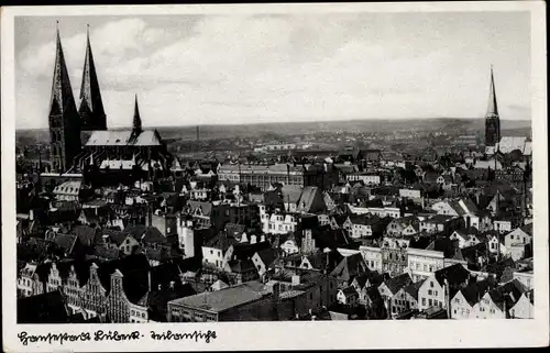 Ak Hansestadt Lübeck, Totalansicht, Marienkirche