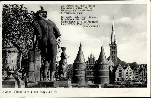 Ak Lübeck, Puppenbrücke, Holstentor, Gedicht