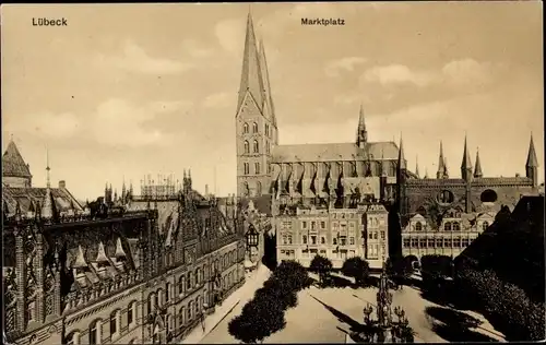 Ak Lübeck, Marktplatz, Marienkirche
