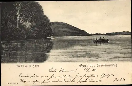 Ak Gremsmühlen Malente in Ostholstein, Holm, Ruderboot