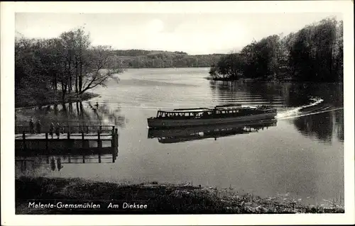 Ak Gremsmühlen Malente in Ostholstein, Am Dieksee, Schiff, Steg