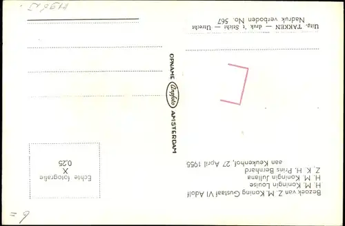 Ak Königin Juliana der Niederlande, König Gustav VI. von Schweden, Keukenhof 1955