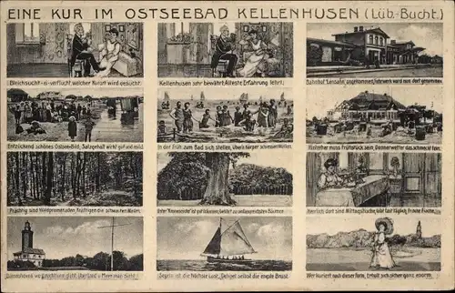 Ak Ostseebad Kellenhusen in Holstein, Kurgäste, Leuchtturm, Segelboot, Bahnhof, Strand