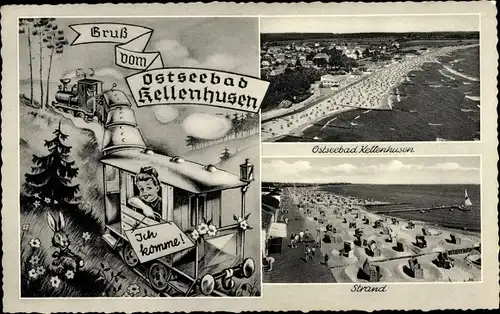 Ak Ostseebad Kellenhusen in Holstein, Strand, Fliegeraufnahme, Eisenbahn