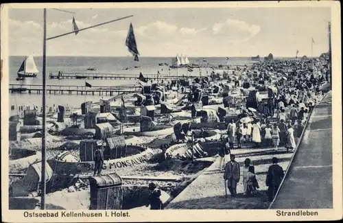 Ak Ostseebad Kellenhusen in Holstein, Strand, Strandkörbe, Badegäste, Segelboote