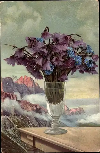 Ak Nenke und Ostermaier 504 742, Photochromie, Gebirgsblumen in einer Blumenvase, Gebirge