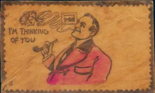 Leder Ak Mann denkt an seine Geliebte, Pfeife, Sehnsucht