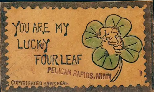 Leder Ak Frau-Portrait, Glücksklee