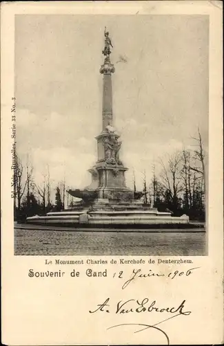 Ak Dentergem Denterghem Westflandern, Monument Charles de Kerchofe