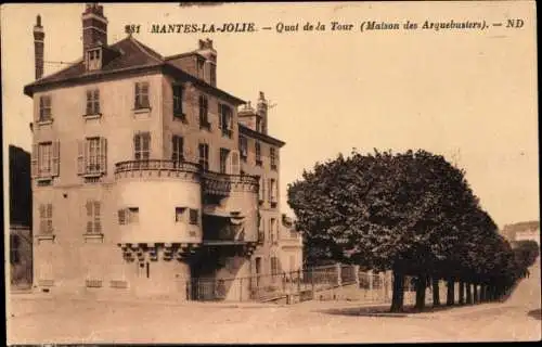 Ak Mantes la Jolie Yvelines, Quai de la Tour, Haus der Arkebusiere