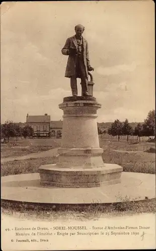 Postkarte Sorel Moussel Eure et Loir, Statue von Ambroise-Firmin Dinot