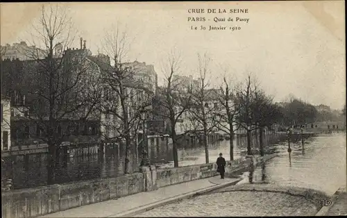 Ak Paris, Überschwemmung der Seine, Quai de Passy, 1910