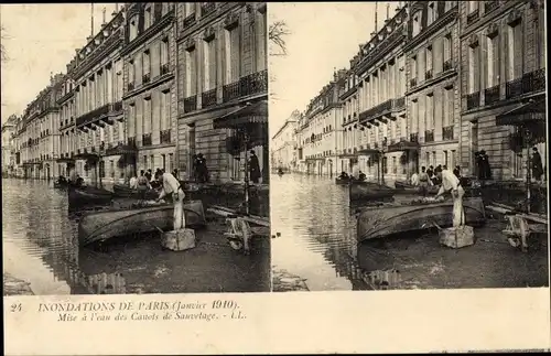 Ak Überschwemmungen von Paris 1910, Stapellauf von Rettungsbooten