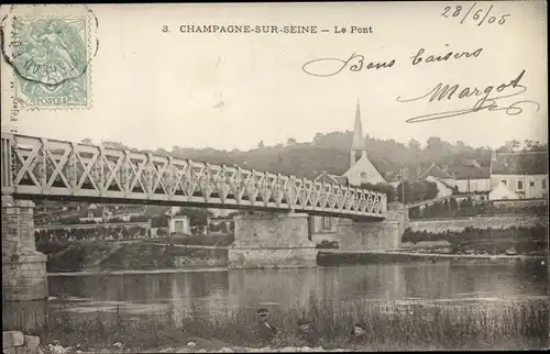 Ak Champagne sur Seine Seine et Marne, Le Pont