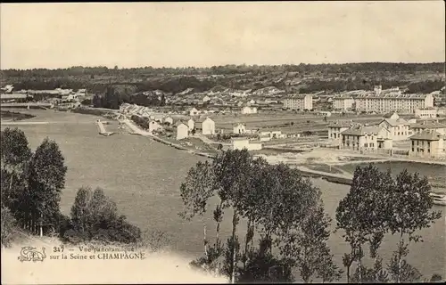 Ak Champagne sur Seine Seine et Marne, Panoramablick