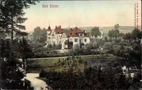 Ak Bad Elster im Vogtland, Teilansicht, Villen, Park