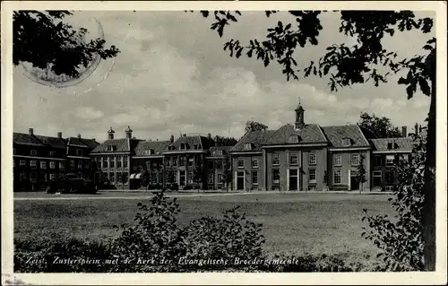 Ak Zeist Utrecht Niederlande, Zusterplein mit der Kirche