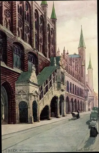 Künstler Ak Tischer, Gustav, Lübeck, Rathaus, Treppe