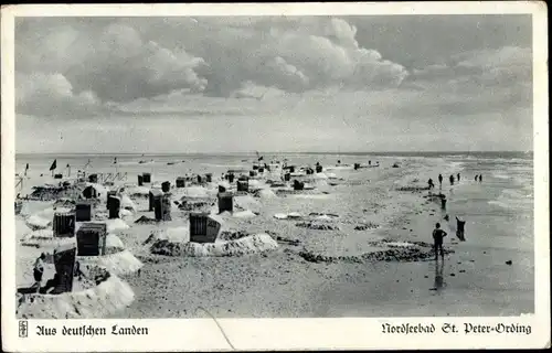 Ak Nordseebad St. Peter Ording, Blick von der Badehütte auf die Sandbank