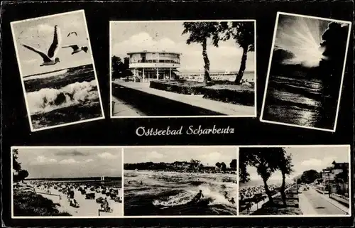 Ak Ostseebad Scharbeutz in Holstein, Strand, Strandkörbe, Möwen, Promenade