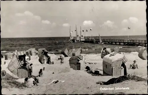 Ak Ostseebad Scharbeutz in Holstein, Seebrücke, Segelboote, Strandkörbe