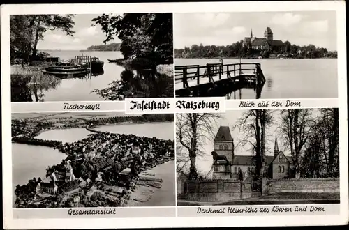 Ak Ratzeburg i. Lauenburg, Fischeridyll, Dom, Denkmal Heinrichs des Löwen