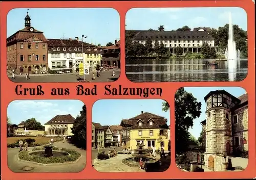 Ak Bad Salzungen, Rathaus, Markt, Park-Theater, Goethepark, Marktbrunnen, Haunscher Hof