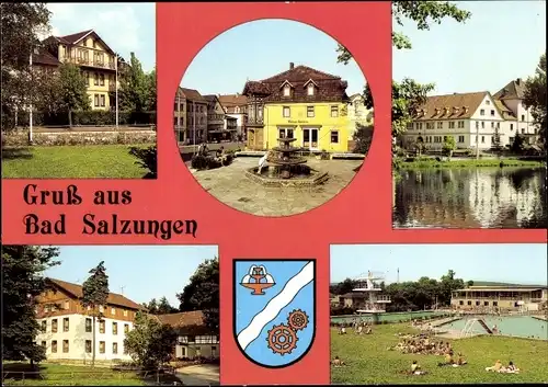 Ak Bad Salzungen in Thüringen, Hufeland Sanatorium, Grundhof, Schwimmbad An den Drei Eichen