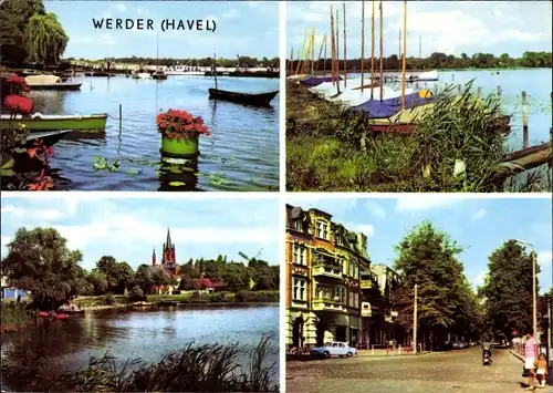 Ak Werder an der Havel, Boote, Anleger, Kirchturm, Teilansicht