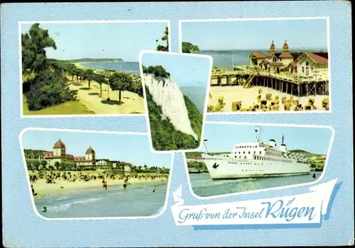 Ak Insel Rügen, Göhren, Sellin, Binz, Fährschiff Saßnitz, Saßnitzer Hafen, Königsstuhl