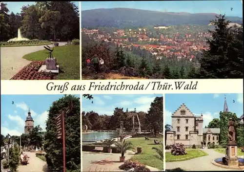 Ak Friedrichroda im Thüringer Wald, Puschkinpark, Kuranlagen, Schwimmbad, Schloss Reinhardsbrunn