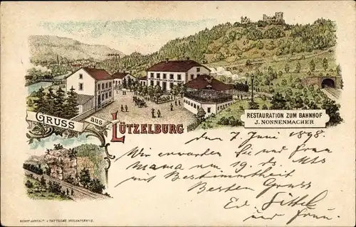 Litho Lutzelbourg Lützelburg Lothringen Moselle, Restauration Zum Bahnhof