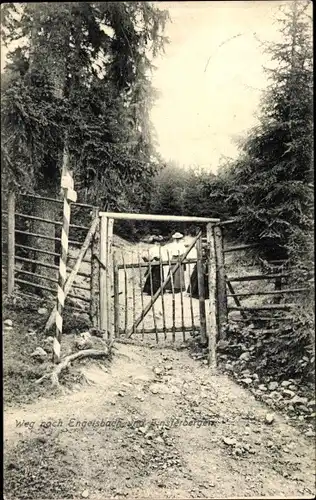 Ak Engelsbach Leinatal Thüringen, Weg nach Engelsbach und Finsterbergen, Gatter