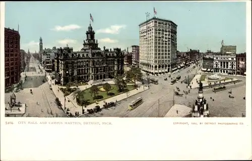 Ak Detroit Michigan USA, Rathaus und Campus Martius