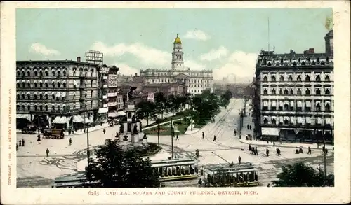 Ak Detroit Michigan USA, Cadillac Square und County Building