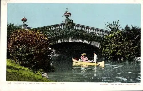 Ak Detroit Michigan USA, Kanufahren im Belle Isle Park