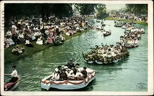 Ak Detroit Michigan USA, Kanal im Belle Isle Park, Wasserparade