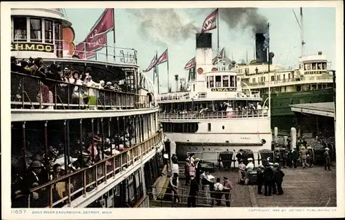 Ak Detroit Michigan USA, Dampfer im Hafen, nur Flussausflüge