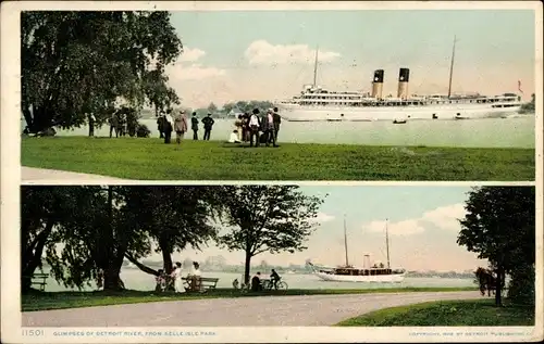 Ak Detroit Michigan USA, Einblicke in den Detroit River vom Belle Isle Park