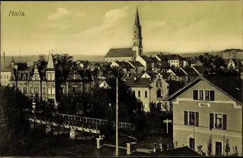 Ak Naila in Oberfranken, Teilansicht, Kirche, Brücke