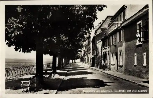 Ak Meersburg am Bodensee, Seestraße mit Insel Mainau, Haus Hüttenbach