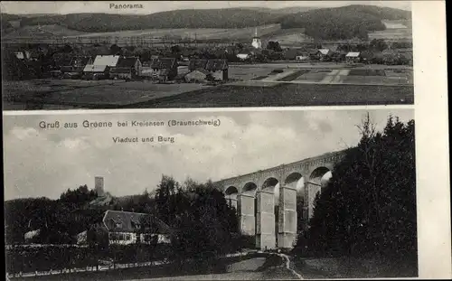 Ak Greene Einbeck in Niedersachsen, Gesamtansicht, Viadukt, Burg