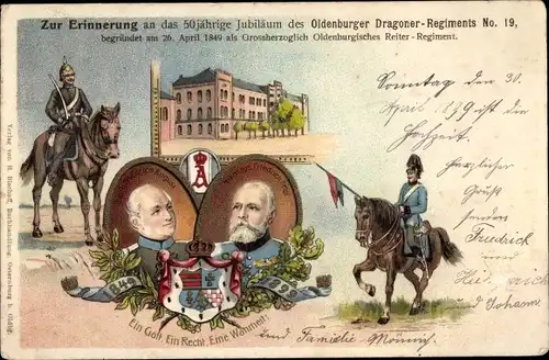 Litho Oldenburg, Dragoner Regiment No. 19, Paul Friedrich August, Nikolaus Friedrich Peter